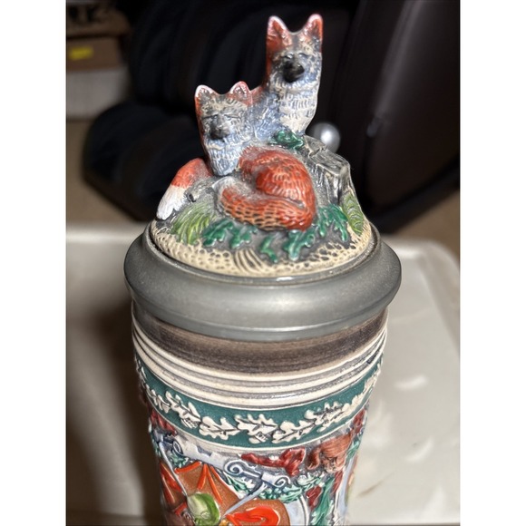 GERZ WEST GERMANY LIMITED EDITION, HUNTING TANKARD STEIN, RED FOXES, 1983 COA - Picture 6 of 10